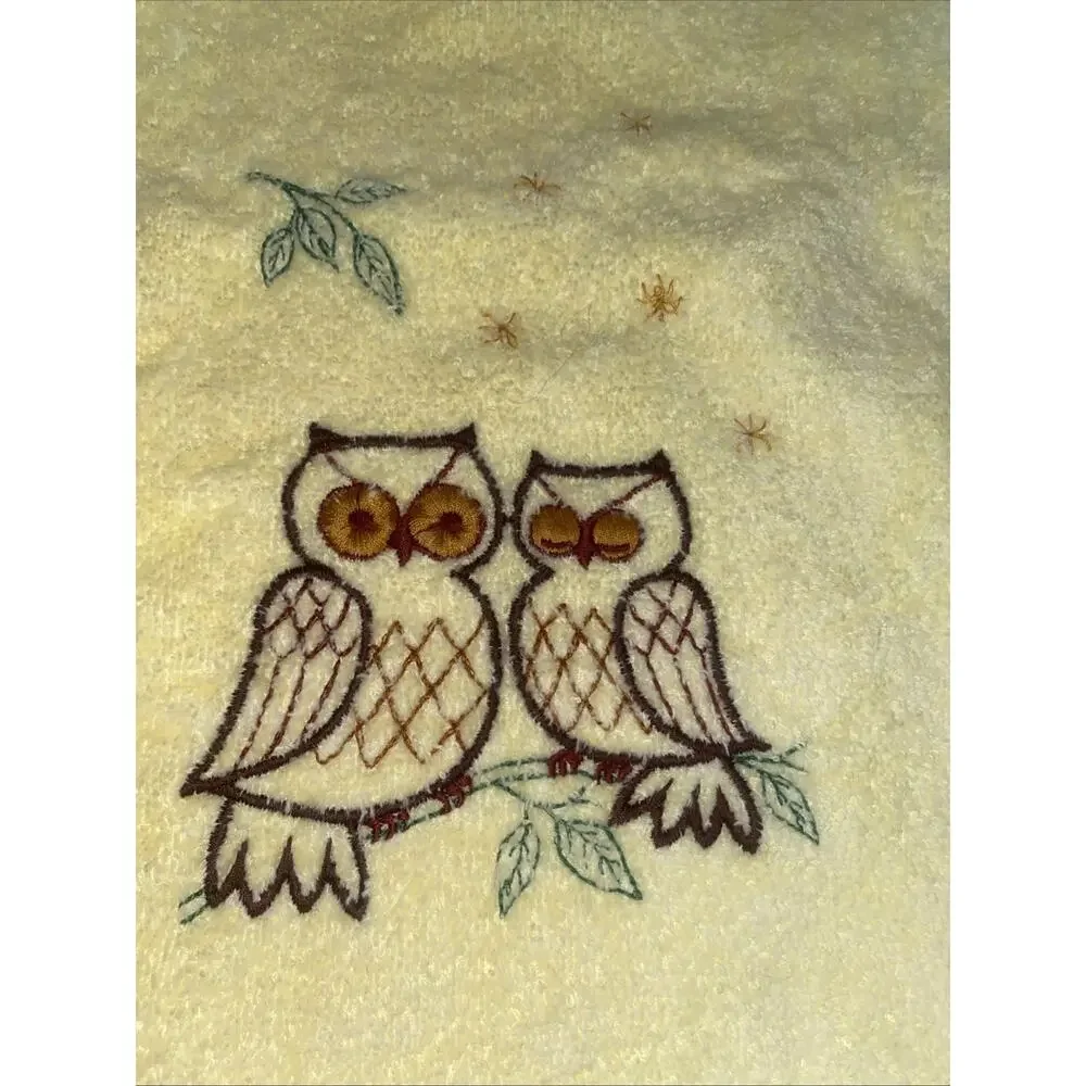 Vintage Cannon 4 Pc Yellow Towel Set Bath Hand Washcloth USA Owls Embroidered